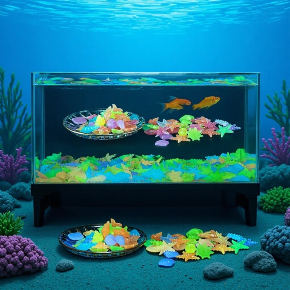 Aquarium Fish Gallery - Pedras oceânicas luminosas, conchas fluorescentes, estrelas-do-mar
